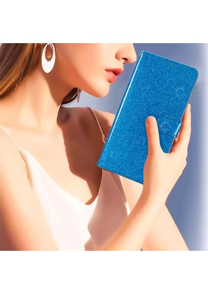 Xiaomi Redmi Note 14 Pro 4g Cüzdan Kılıfı Için Glitter Çizilmez Deri Telefon Kapağı Stand-Mavi (Yurt Dışından)
