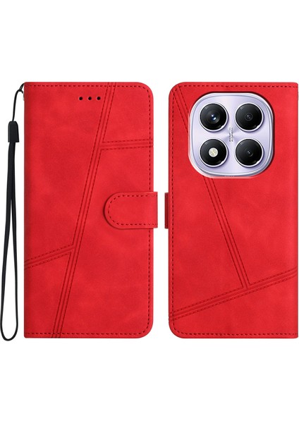 Xiaomi Redmi Note 14 Pro 4g Kılıf Flip Deri Retro Telefon Kapak Hatları Baskılı-Kırmızı (Yurt Dışından)