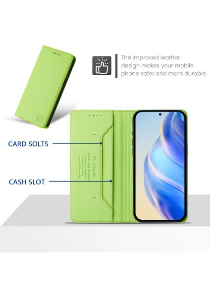 Xiaomi Poco X7 5g/xiaomi Redmi Not 14 Pro 5g Rınacasıs RC01 Deri Kılıf Rfıd Engelleme Cüzdan Standı Manyetik Kapanış Darbeye Dayanıklı Telefon Kapağı-Yeşil (Yurt Dışından)