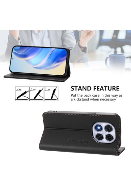 Xiaomi Poco X7 5g/xiaomi Redmi Not 14 Pro 5g Rınacasıs RC01 Deri Kılıf Rfıd Engelleme Cüzdan Standı Manyetik Kapanış Darbeye Dayanıklı Telefon Kapağı-Balck (Yurt Dışından)