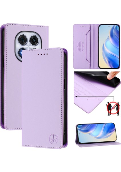 Xiaomi Poco X7 5g/xiaomi Redmi Not 14 Pro 5g Rınacasıs RC01 Deri Kılıf Rfıd Engelleme Cüzdan Standı Manyetik Kapanış Darbeye Dayanıklı Telefon Kapağı-Açık Mor (Yurt Dışından)
