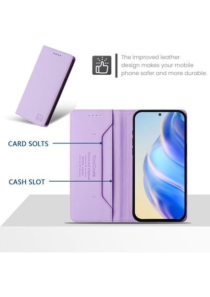 Xiaomi Poco X7 5g/xiaomi Redmi Not 14 Pro 5g Rınacasıs RC01 Deri Kılıf Rfıd Engelleme Cüzdan Standı Manyetik Kapanış Darbeye Dayanıklı Telefon Kapağı-Açık Mor (Yurt Dışından)