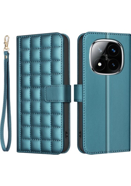 Xiaomi Redmi Için Not 14 Pro+ 5g/not 14 Pro 5g/poco X7 5g Deri Kılıf Cüzdan Kare Izgara Telefon Kapağı-Yeşil (Yurt Dışından)