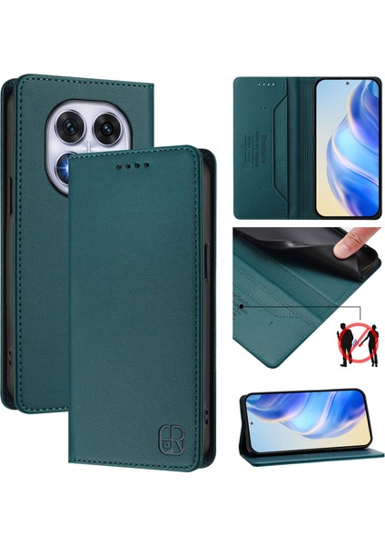 Xiaomi Poco X7 5g/xiaomi Redmi Note 14 Pro 5g Rınacasıs RC01 Deri Kılıf Rfıd Engelleme Cüzdan Standı Manyetik Kapanış Darbeye Dayanıklı Telefon Kapağı-Koyu Yeşil (Yurt Dışından)