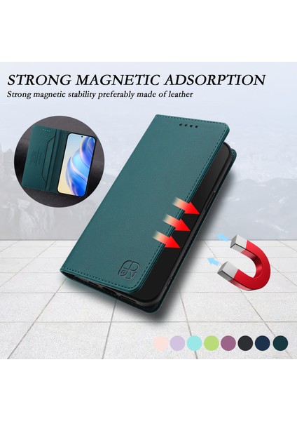 Xiaomi Poco X7 5g/xiaomi Redmi Note 14 Pro 5g Rınacasıs RC01 Deri Kılıf Rfıd Engelleme Cüzdan Standı Manyetik Kapanış Darbeye Dayanıklı Telefon Kapağı-Koyu Yeşil (Yurt Dışından)