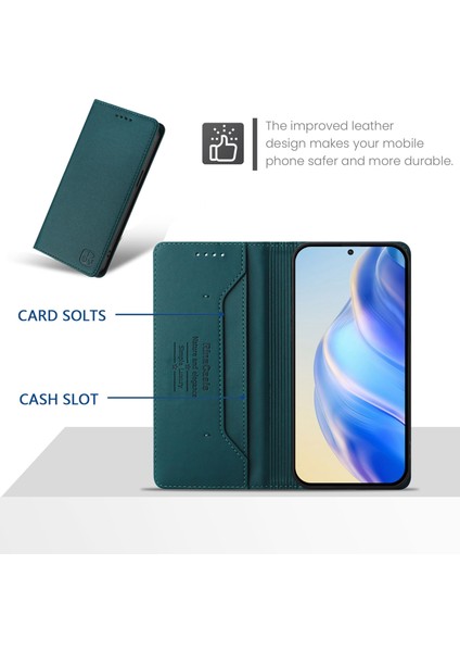 Xiaomi Poco X7 5g/xiaomi Redmi Note 14 Pro 5g Rınacasıs RC01 Deri Kılıf Rfıd Engelleme Cüzdan Standı Manyetik Kapanış Darbeye Dayanıklı Telefon Kapağı-Koyu Yeşil (Yurt Dışından)