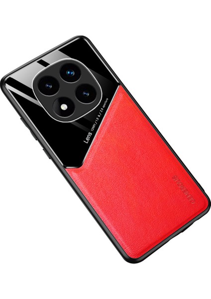 Xiaomi Redmi Note 14 Pro 4g Kılıf Deri Kaplamalı Pc+Tpu Telefon Arka Kapak-Kırmızı (Yurt Dışından)