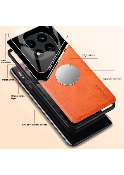 Xiaomi Redmi Note 14 Pro 4g Kılıf Deri Kaplamalı Pc+Tpu Telefon Arka Kapak-Kırmızı (Yurt Dışından)