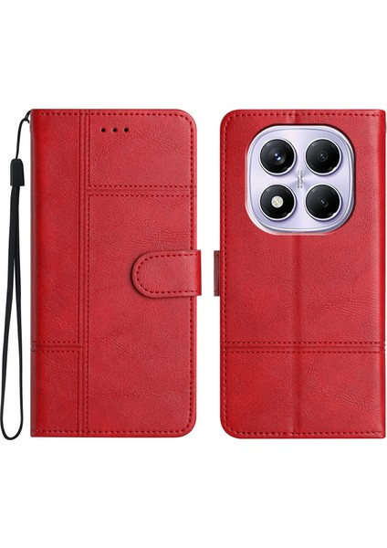 Xiaomi Redmi Note 14 Pro 4g Kılıf Hattı Baskılı Pu Deri Cüzdan Telefon Kapağı-Kırmızı (Yurt Dışından)