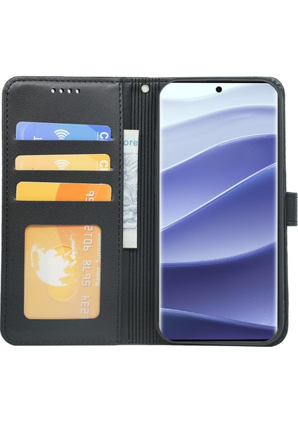 Xiaomi Redmi Note 14 Pro 4g Cüzdan Kılıfı Manyetik Yapış Deri Telefon Kılıfı, Askı-Siyah (Yurt Dışından)