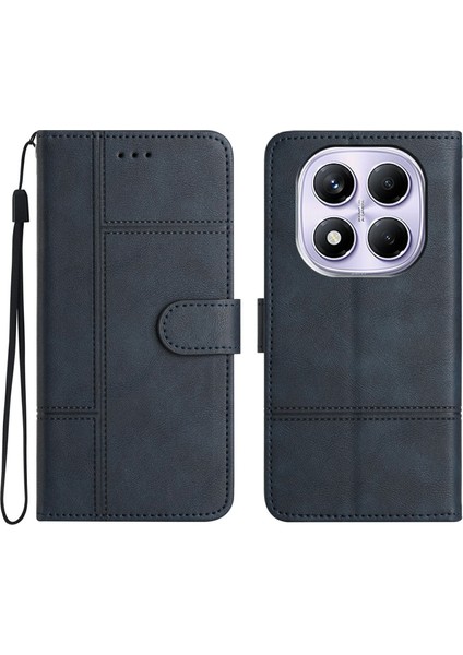 Xiaomi Redmi Note 14 Pro 4g Kılıf Hattı Baskılı Pu Deri Cüzdan Telefon Kapağı-Mavi (Yurt Dışından)