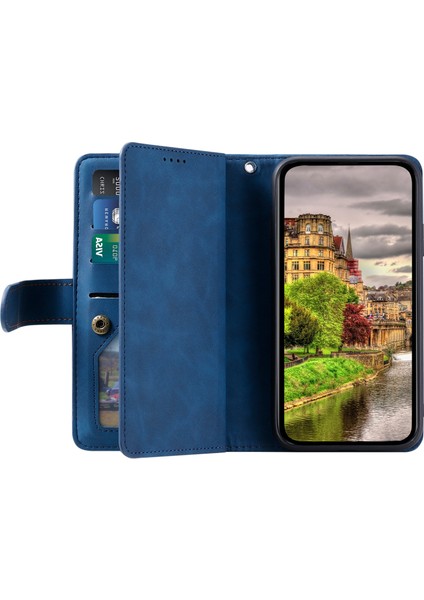 Xiaomi Redmi Note 14 Pro 4g Kılıf Pu Deri Telefon Kapağı Fermuarlı Cüzdan 9 Kart Yuvaları-Mavi (Yurt Dışından)
