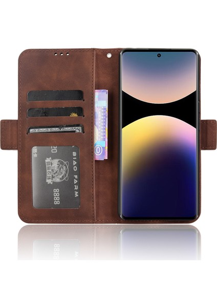 Xiaomi Redmi Note 14 Pro 4g Kılıf Çoklu Kart Yuvalı Deri Telefon Cüzdan Kapağı-Kahverengi (Yurt Dışından)