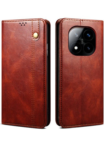 Xiaomi Redmi Için Not 14 Pro 5g/poco X7 5g Kılıf Crazy Horse Doku Mumlu Deri Cüzdan Halkalı Telefon Kılıfı Kapak-Kahverengi (Yurt Dışından)