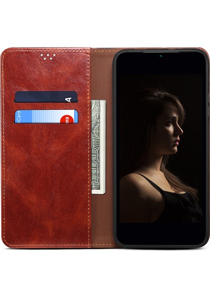 Xiaomi Redmi Için Not 14 Pro 5g/poco X7 5g Kılıf Crazy Horse Doku Mumlu Deri Cüzdan Halkalı Telefon Kılıfı Kapak-Kahverengi (Yurt Dışından)