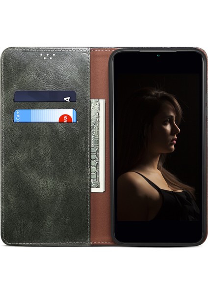 Xiaomi Redmi Için Not 14 Pro 5g/poco X7 5g Kılıf Crazy Horse Doku Mumlu Deri Cüzdan Halkalı Telefon Kılıfı Kapak-Yeşil (Yurt Dışından)