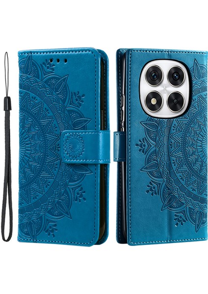 Xiaomi Redmi Note 14 Pro 4g Standlı Kılıf Baskılı Totem Pu Deri Cüzdan Telefon Kapağı-Mavi Için (Yurt Dışından)