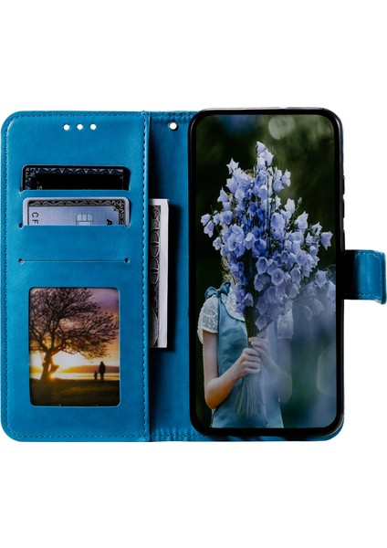 Xiaomi Redmi Note 14 Pro 4g Standlı Kılıf Baskılı Totem Pu Deri Cüzdan Telefon Kapağı-Mavi Için (Yurt Dışından)