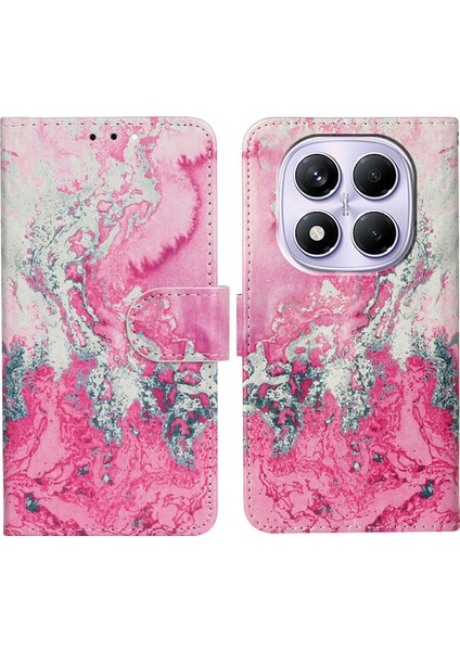 Xiaomi Redmi Note 14 Pro 4g Kılıf Için Mermer Boyalı Cüzdan Standı Folyo Deri Kapak Flip Tasarım-Pembe Deniz Suyu Mermer (Yurt Dışından)