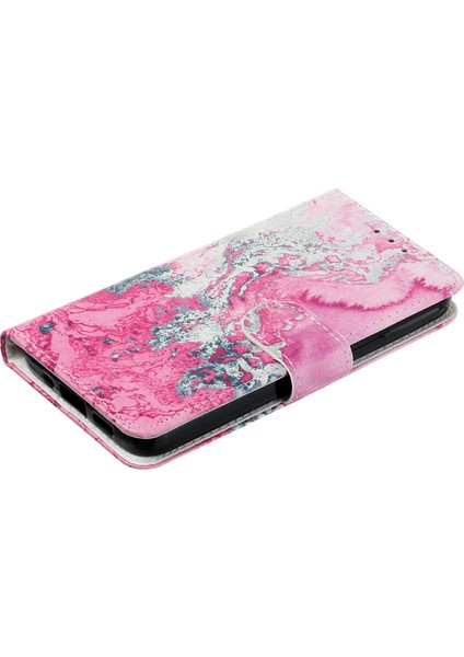 Xiaomi Redmi Note 14 Pro 4g Kılıf Için Mermer Boyalı Cüzdan Standı Folyo Deri Kapak Flip Tasarım-Pembe Deniz Suyu Mermer (Yurt Dışından)