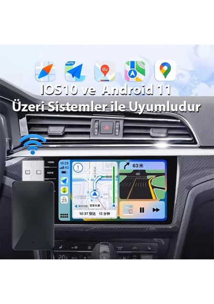 Apple Iphone ve Android Ile Uyumlu Kablosuz Carplay Multimedya Çeviricisi, Navigasyon, Müzik Çevirici