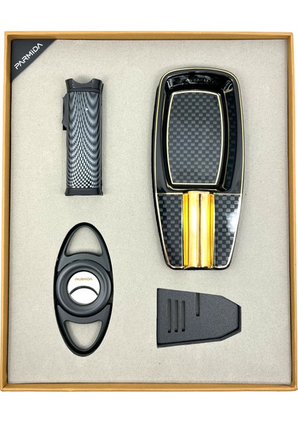 Çakmak Küllük Kesici Sehpa Dörtlü Puro Seti - Siyah