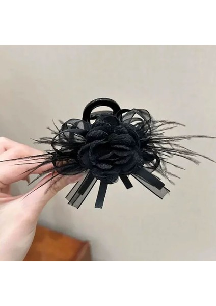 Oryantal Unsurlu Üst Düzey Saten Siyah Köpekbalığı Klipsli Başlık, Başın Arkasında Saç Tokası Kavrayıcı Dekorasyonu (Yurt Dışından)