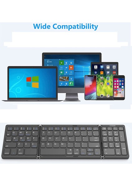 Katlanabilir Bluetooth Klavye, Ios, Android, Windows Pc Dizüstü Akıllı Telefon Için USB Şarj Edilebilir Kablosuz Klavye - Gri (Yurt Dışından)