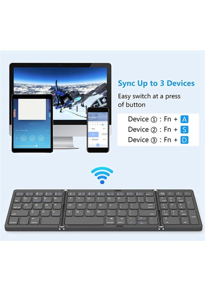 Katlanabilir Bluetooth Klavye, Ios, Android, Windows Pc Dizüstü Akıllı Telefon Için USB Şarj Edilebilir Kablosuz Klavye - Gri (Yurt Dışından)