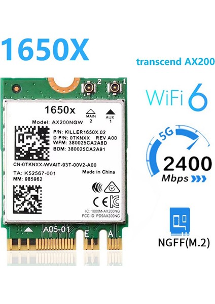1650X Wifi Kartı + 8db Anten Kiti AX200NGW 3000 Mbps 2.4g 5g Wifi 6 + Bt 5.1 WIN11 Için Gigabit Kablosuz Kart (Yurt Dışından) modelleri