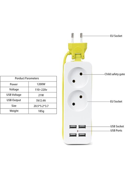 Ab Tak Güç Şeridi 4 USB Bağlantı Noktası Şarj Soketi, Akıllı Telefonlar Tabletler Için 1200 W Çoklu Taşınabilir Seyahat Fişi Adaptörü (Yurt Dışından) indirimleri
