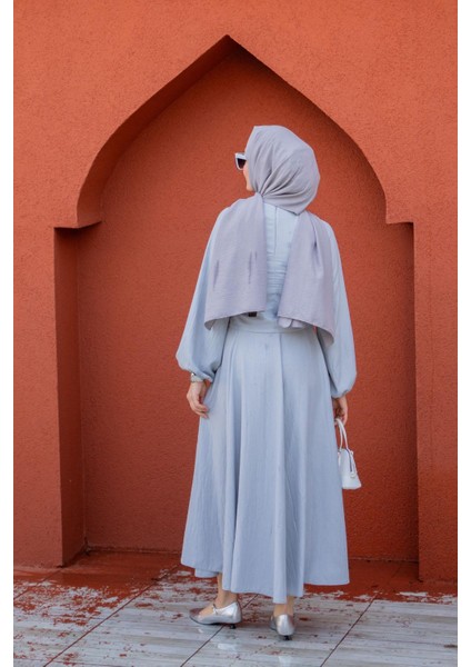 Fiyonk Detay Bluz Etek Pamuk Kraş Takım-Gri fırsatları