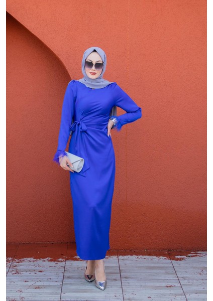 Parl Asetat Saten Abiye Elbise-Krem fırsatları