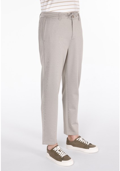 Regular Fit Orta Bel Düz Paça Erkek Bej Pantolon