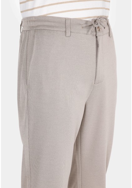Regular Fit Orta Bel Düz Paça Erkek Bej Pantolon