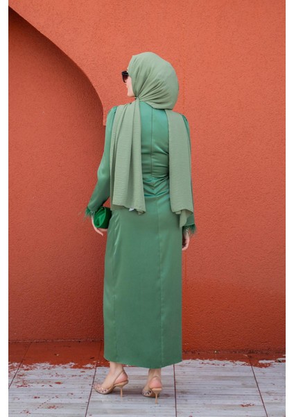 Parl Asetat Saten Abiye Elbise-Krem modelleri