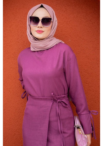 Anvelop Bağlamalı Etek Bluz Takım-Mor fiyatları