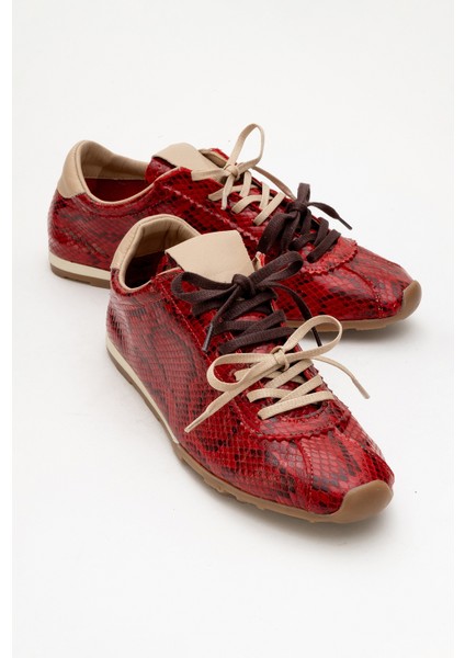 Crea Kırmızı Desenli Deri Kadın Spor Ayakkabı