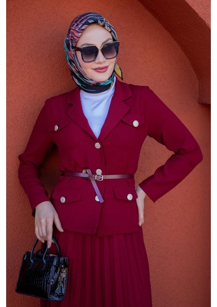 Hany Ceket Etek Krep Takım-Bordo