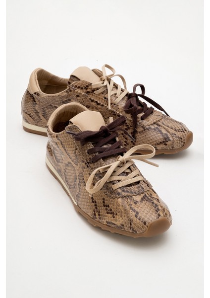 Crea Bej Desenli Deri Kadın Spor Ayakkabı