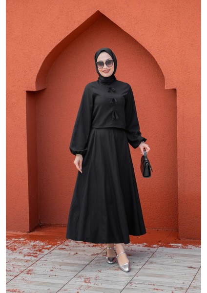 Fiyonk Detay Bluz Etek Pamuk Kraş Takım-Laci