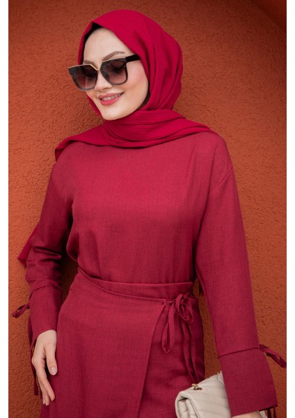 Anvelop Bağlamalı Etek Bluz Takım-Bordo fiyatları
