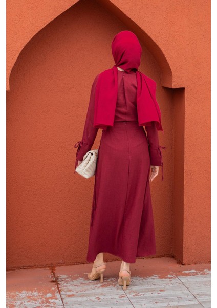 Anvelop Bağlamalı Etek Bluz Takım-Bordo modelleri