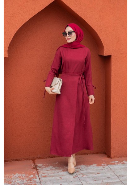 Anvelop Bağlamalı Etek Bluz Takım-Bordo fırsatları