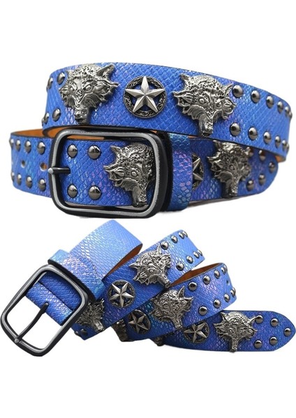 7 Renk 3D Kurt Başlı Perçin Kemer Punk Erkek Kemeri Yılan Desen Çok Yönlü Dekorasyon Y2K Kemer (Yurt Dışından)