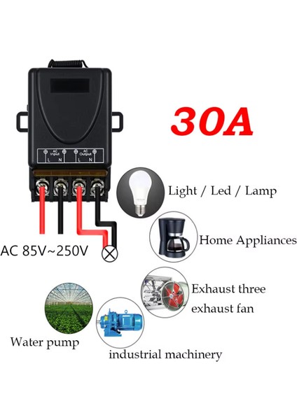 Garaj Kapısı 1000 Metre Alıcılı 2 Uzaktan Kumanda ve 1 Röle Alıcısı 433 Mhz Radyo Frekanslı 220V 30A Aydınlatma Sistemleri, Su Pompası, Ev Aletleri, Çiftlik Sulama ve Elektrik Ekipmanları Için