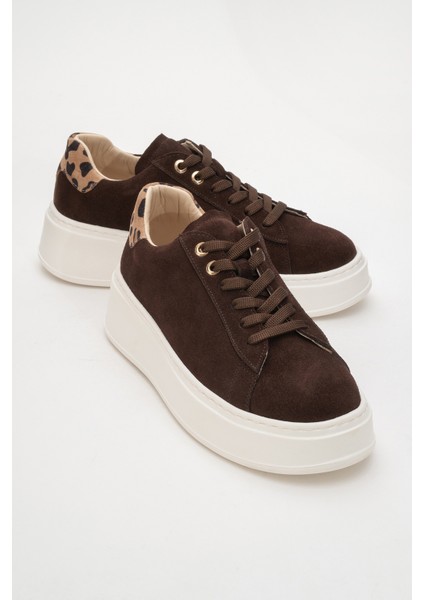 Gueno Kahverengi Deri Süet Kadın Spor Ayakkabı