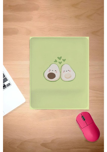 Yeşil Kare, Bilek Destekli, Konforlu Mouse Pad, Avakado, Avacado Desenli Bilgisayar Aksesuarı