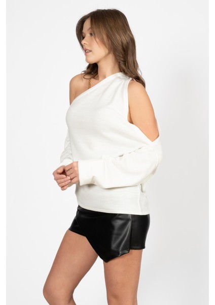 Rtd&vld Kadın VITA182 Shovlder Tek Kol Asimetrik Triko Bluz Beyaz