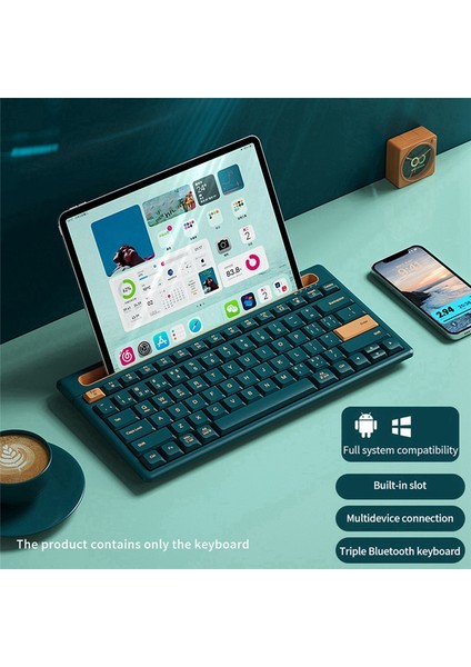 Kart Yuvası ile Kablosuz Bluetooth Klavye Çift Modlu Klavye Desteği Tablet Android Telefon Dizüstü Masaüstü Bilgisayar Yeşil (Yurt Dışından)
